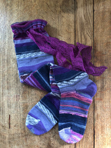 Purple wool blend handcranked everyday boho boot socks (5-7)