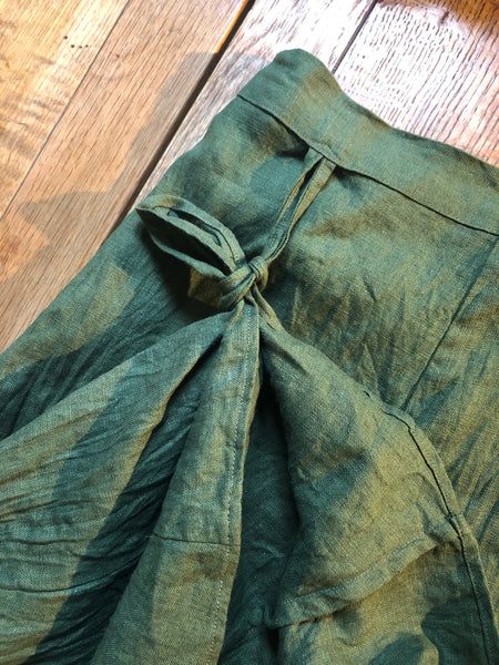 Holly green linen wraparound skirt (46” waist)