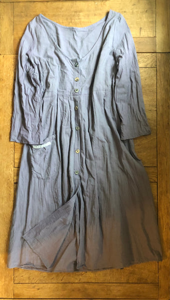 Violet organic fairtrade cotton long sleeved button front dress (44” bust)
