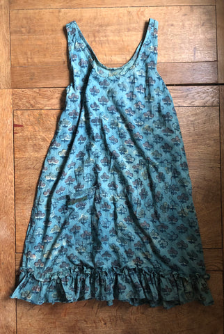 Deep jade block printed Indian cotton women’s pinafore dress (34” bust)