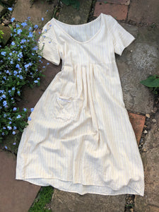 Sandy stripe Indian handloom khadi cotton women’s short sleeved dress (40” bust)