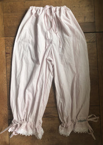 Red pinstripe on white cotton women’s long bloomers (50”)