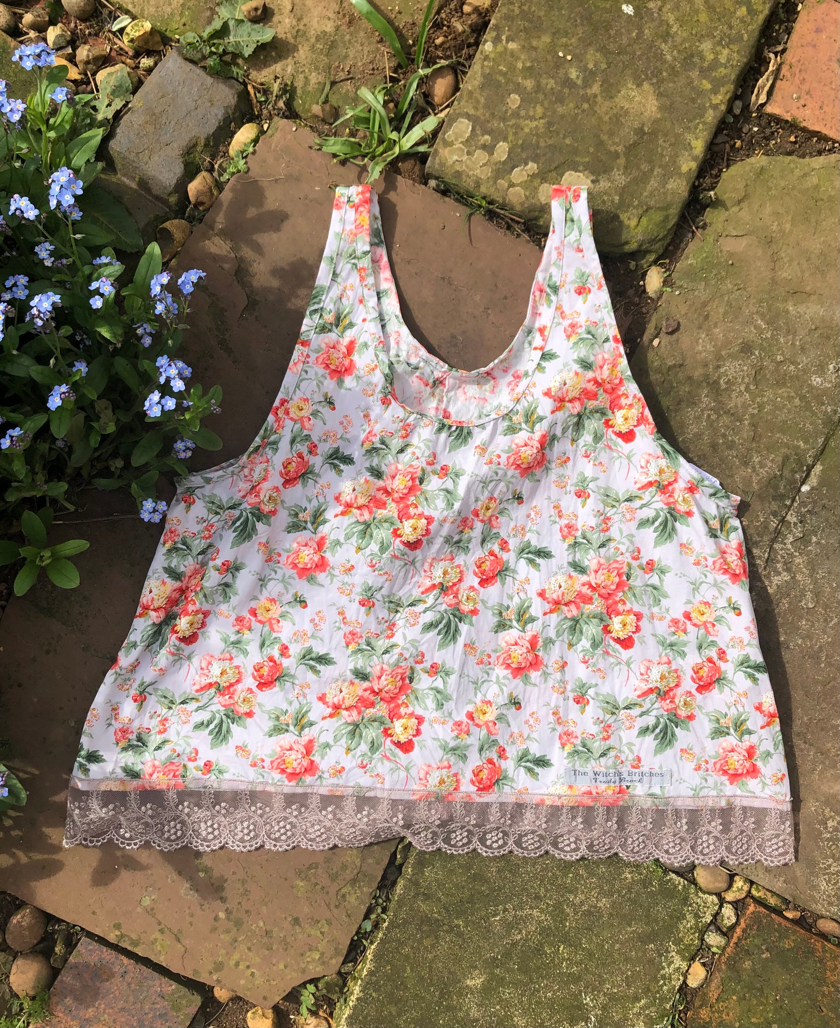 Orange roses on grey cotton women’s summer/ camisole top (36” bust)