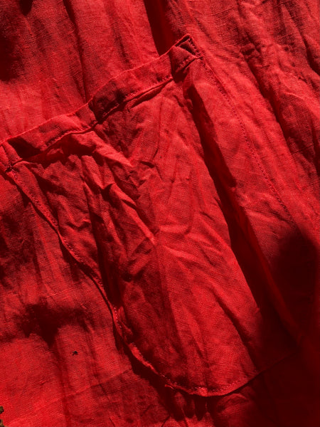 Coral linen women’s sleeveless tie front dress jacket (44” bust)