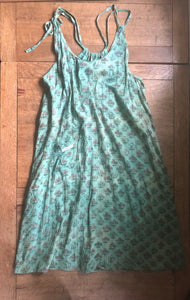Opal green block printed Indian cotton women’s pinafore dress (42” bust)
