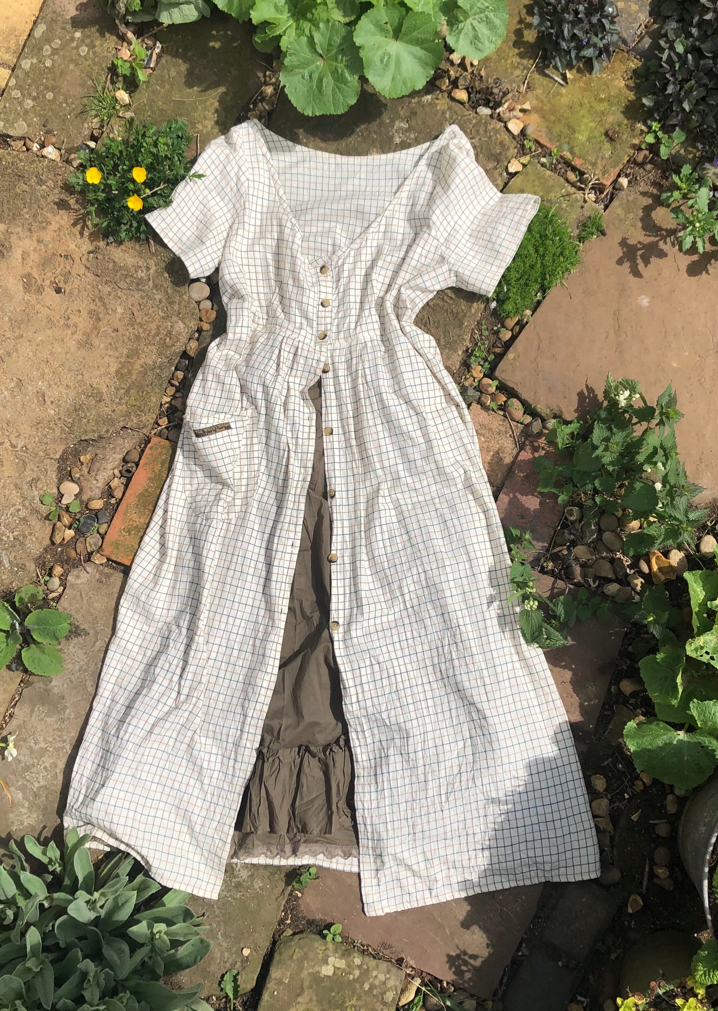 Cotton shirt checked women’s button front short sleeved pinafore dress (46” bust)