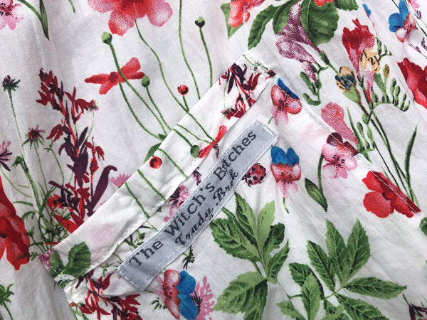 Wildflower print cotton lawn women’s pinafore dress (46” bust)