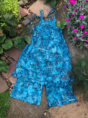 Sea-blue bubbles printed cotton women’s pinafore dress (42” bust)