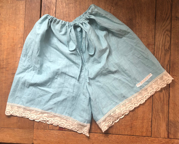 Deep duck egg blue linen women’s boxer shorts (44”)
