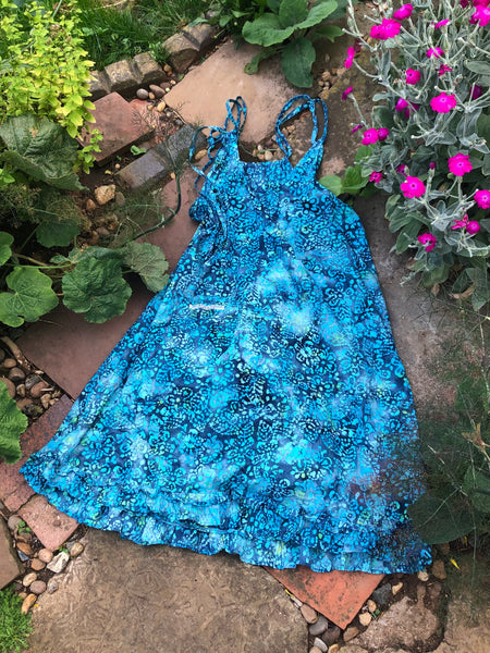 Sea-blue bubbles printed cotton women’s pinafore dress (42” bust)