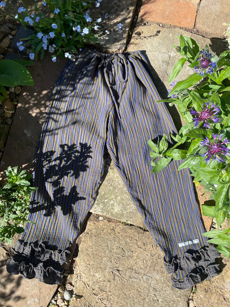 Cobalt and chrome stripe double gauze women’s Victorian style bloomers (40”)