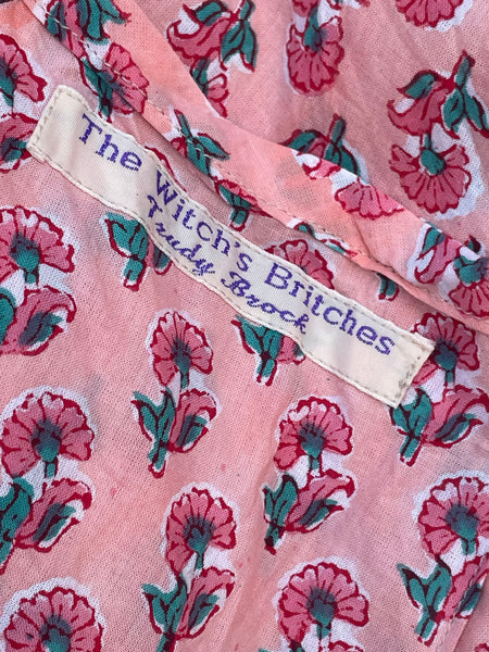 Bubblegum pink Indian block print cotton women’s strappy jumpsuit (40” bust)