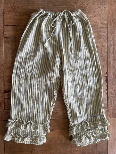 Yellow and grey stripe double gauze cotton women’s long Victorian style bloomers (40”)
