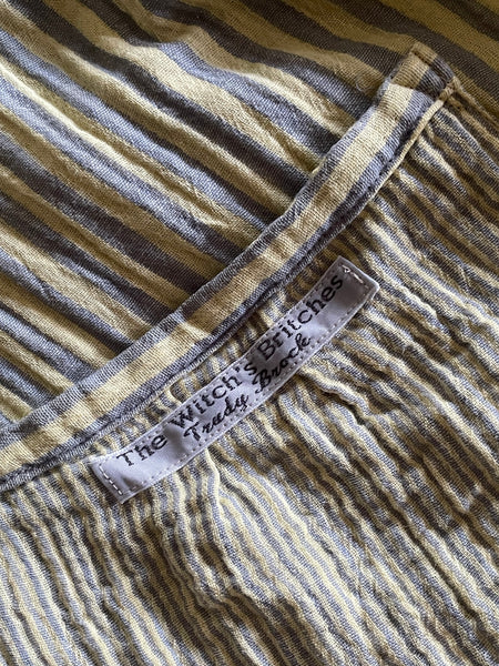 Yellow and grey stripe double gauze cotton women’s short sleeved dress (42”bust)