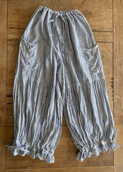 Blue stripe Indian handloom khadi cotton long bloomers (44”)
