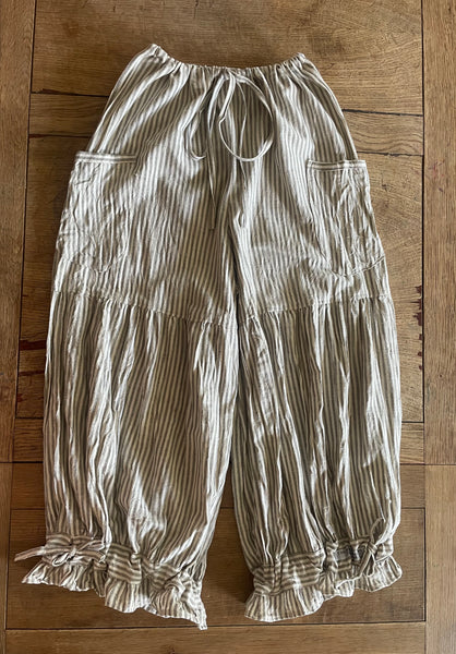 Brown stripe handloom Indian khadi cotton women’s long baggy bloomers (40”)