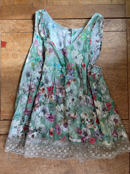 Anemones on green cotton lawn women’s summer camisole top (46” bust)