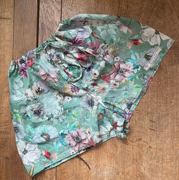 Anemones on green cotton lawn women’s french knickers (38”)
