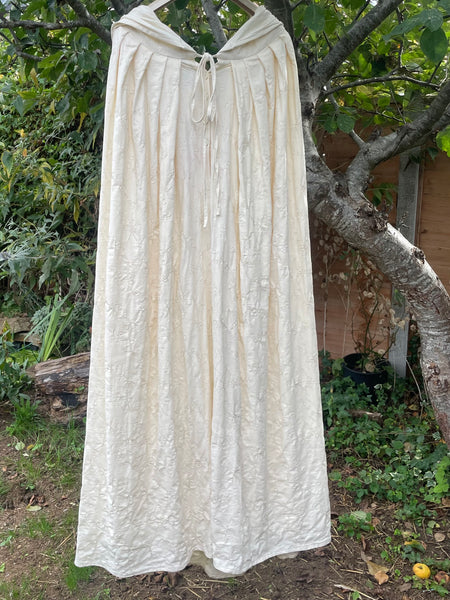 Magnolia embroidered linen look women’s lined and hooded cloak