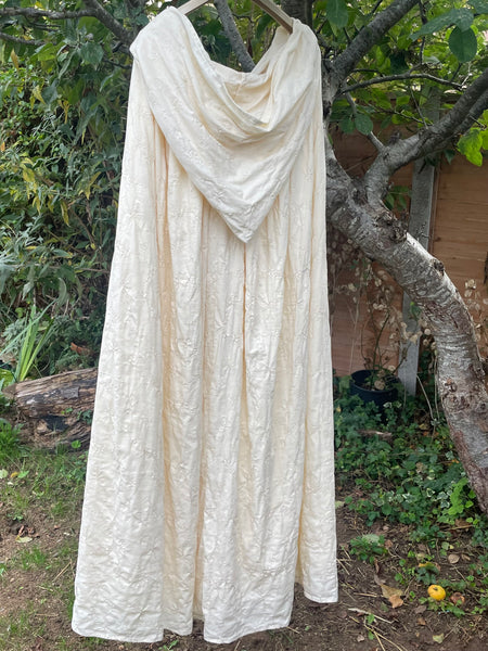 Magnolia embroidered linen look women’s lined and hooded cloak