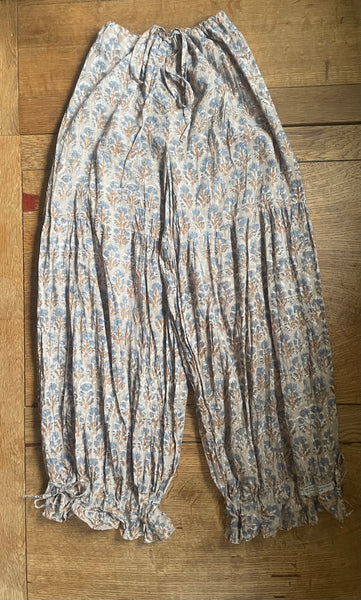 Grey and Fawn block printed Indian cotton women’s long baggy bloomers (40”)