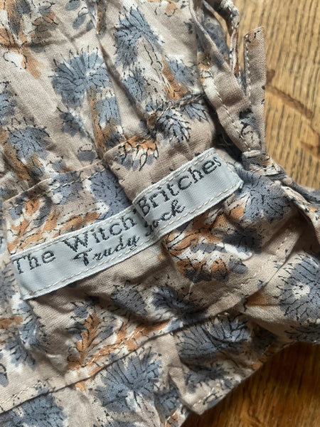 Grey and Fawn block printed Indian cotton women’s long baggy bloomers (40”)