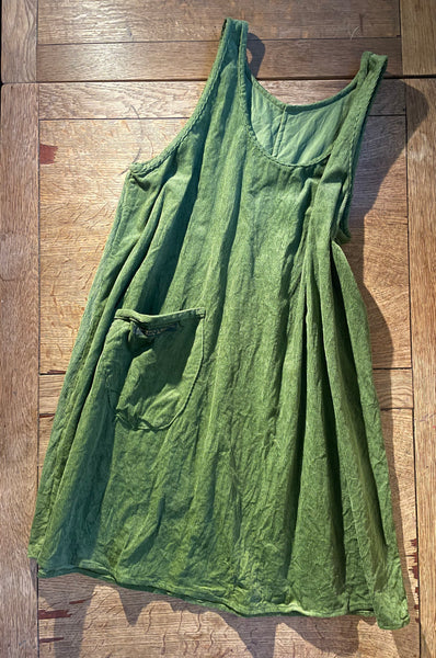 Forest green corduroy cotton women’s pinafore dress (46” bust)