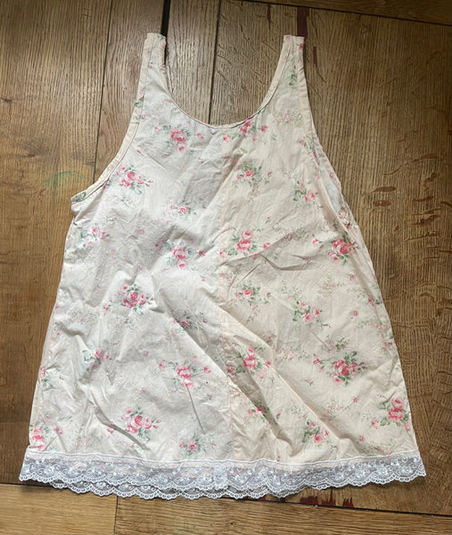 Vintage rose on cream cotton women’s camisole/summer top (30” bust)