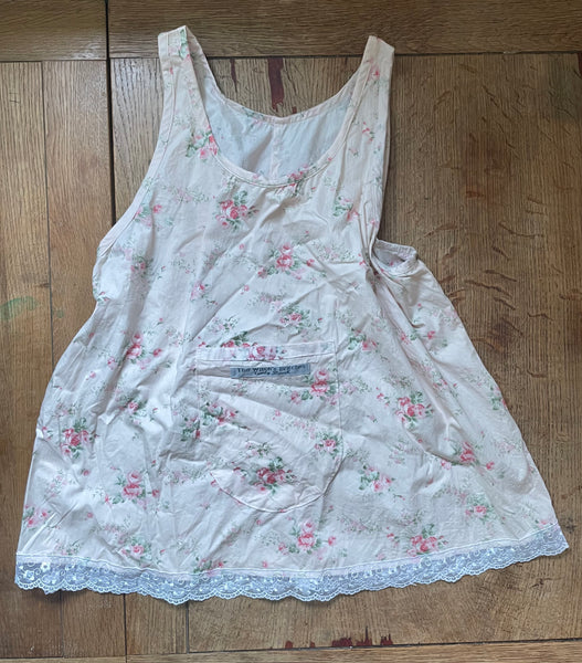 Vintage rose on peach cotton women’s camisole/summer top (38” bust)
