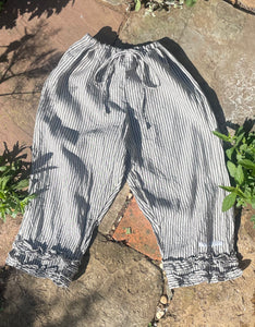 Fawn and brown strip linen long Victorian style women’s bloomers (40”)