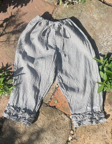Fawn and brown strip linen long Victorian style women’s bloomers (40”)
