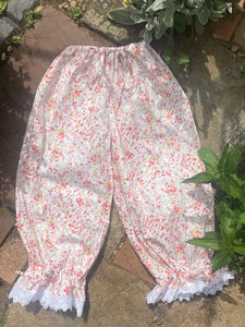 Orange floral on white cotton women’s long bloomers (38”)