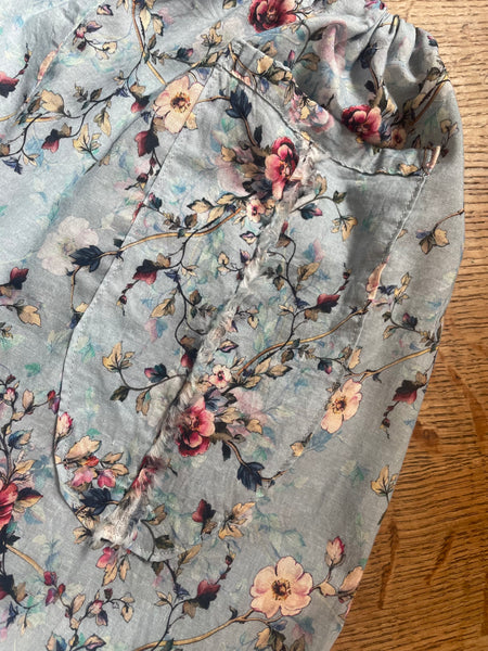 Pink roses on blue cotton lawn women’s long Victorian style bloomers (40”)