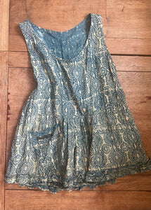 Jade on fawn block printed handloom khadi cotton women’s sleeveless top (38” bust)