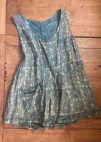 Jade on fawn block printed handloom khadi cotton women’s sleeveless top (38” bust)