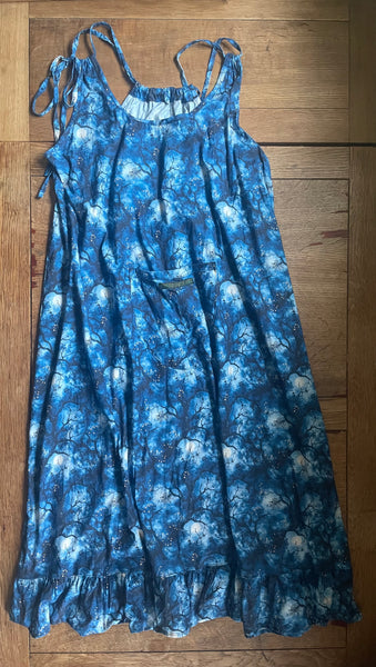 Midnight blue cotton women’s long pinafore dress (46” bust)