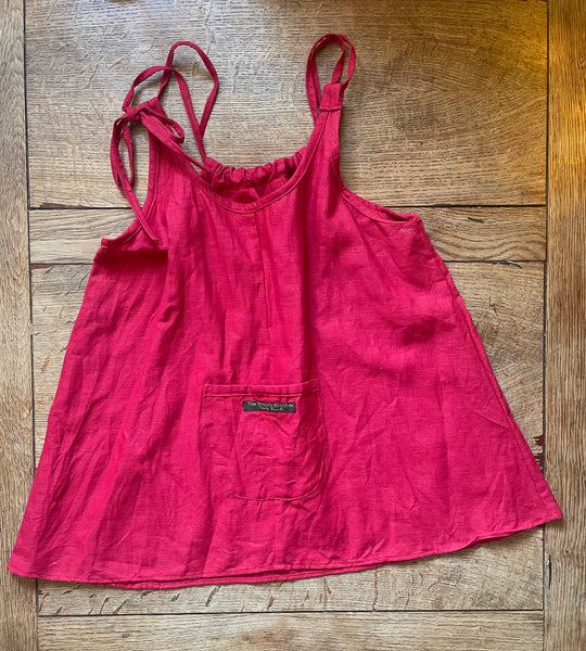 Postbox red linen women’s pinafore top (36” bust)