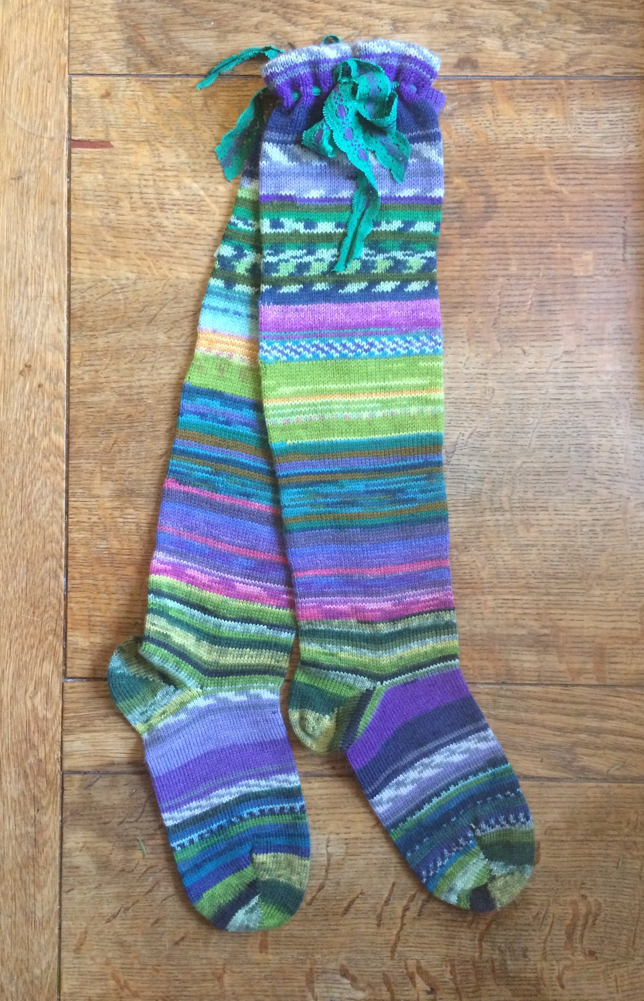 Greens and purple hand cranked boho boot socks (5-7)