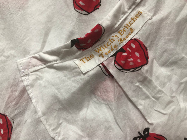 Strawberries print on white cotton batiste women’s camisole/sun top (44” bust)