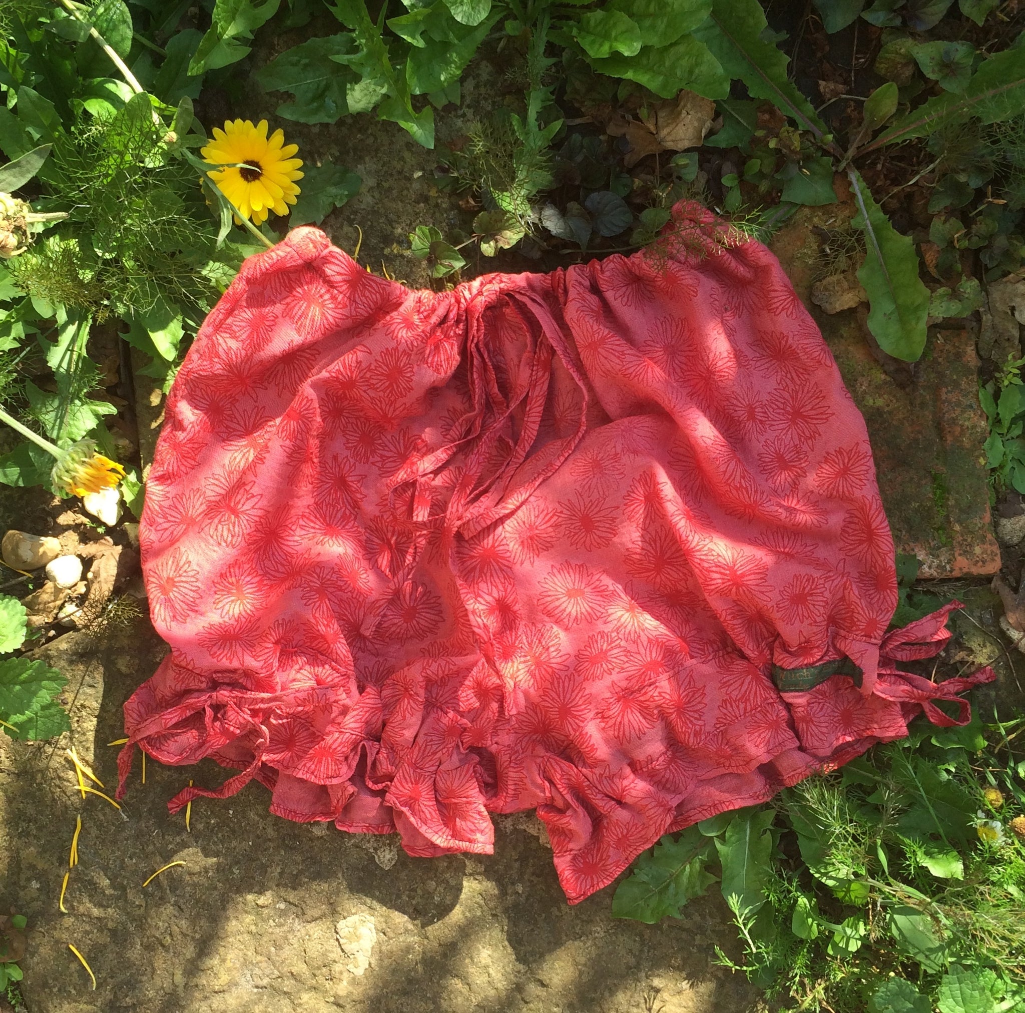 Red Nepali Ashram printed women’s cotton bloomers (42”)
