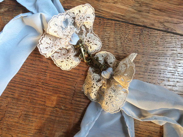 Dusky blue and coffee cream lace chiffon hand restraints