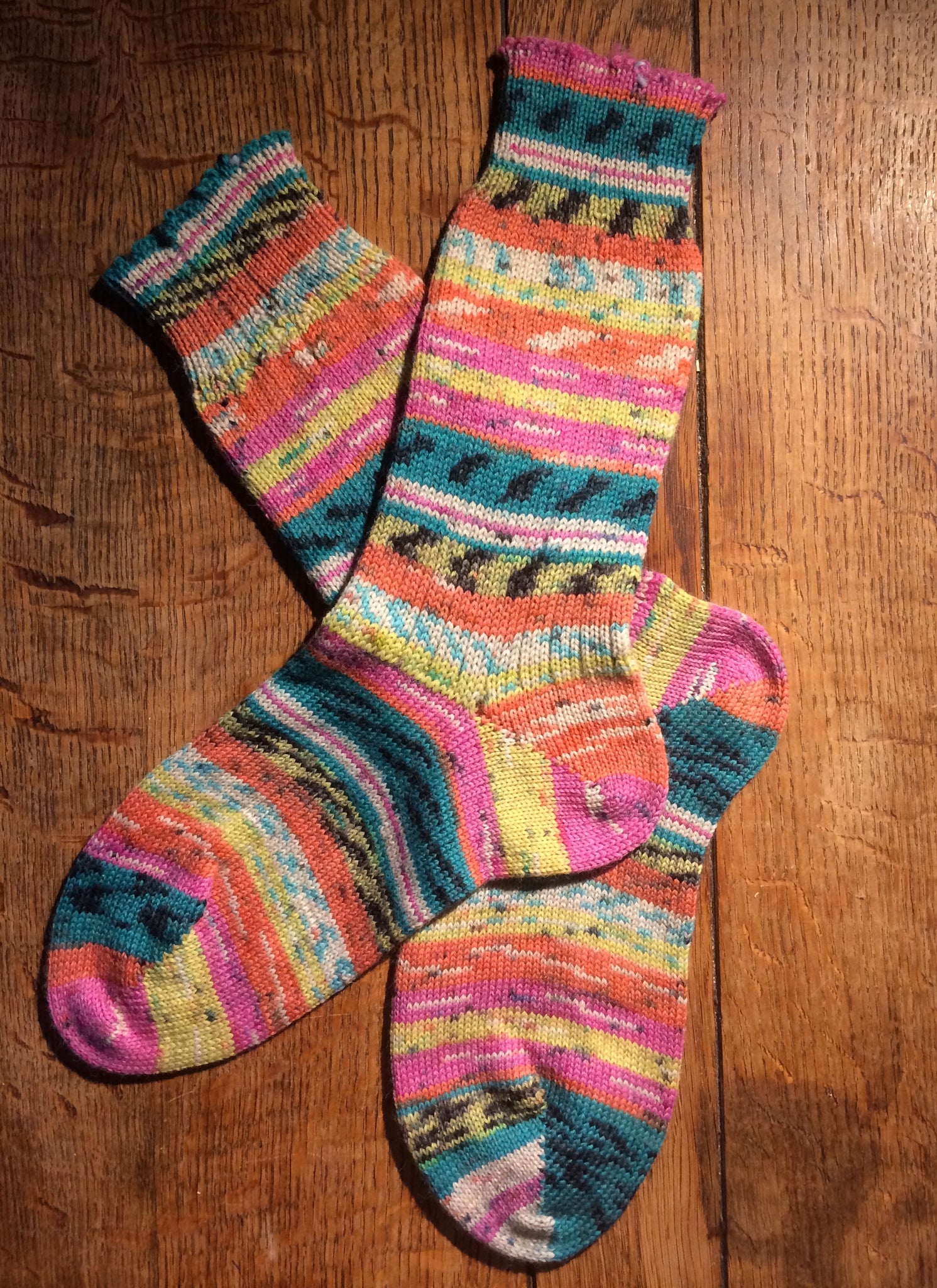 Orange stripe hand cranked wool blend everyday socks (size 4-6)