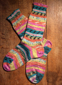 Orange stripe hand cranked wool blend everyday socks (size 4-6)
