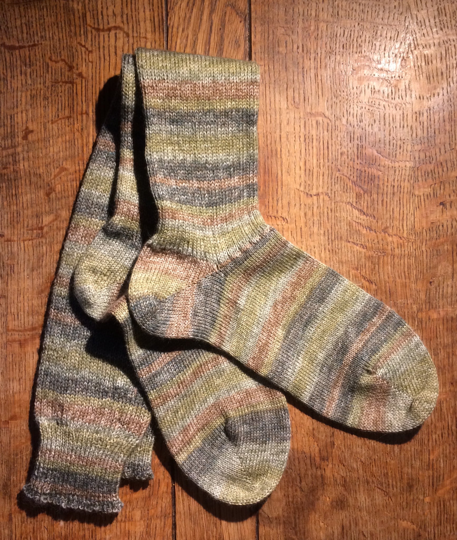 Lichen green hand cranked wool blend everyday boot socks (size 8-10)
