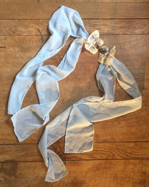 Dusky blue and coffee cream lace chiffon hand restraints