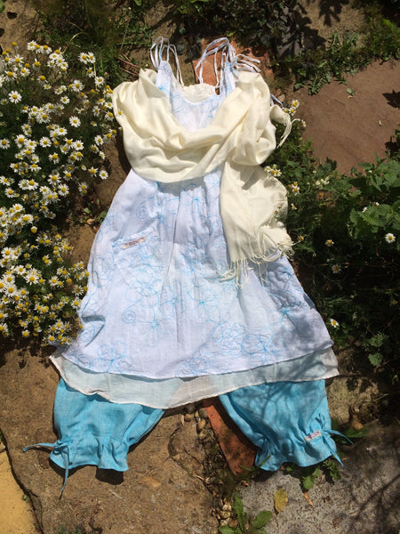 Turquoise blue linen women’s bloomers (52”)