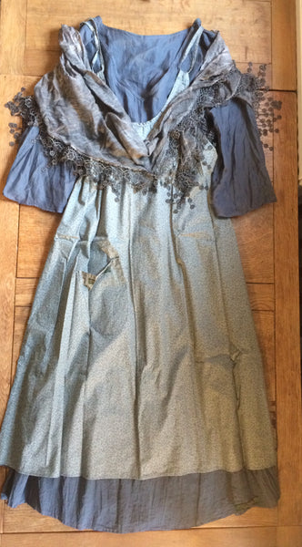 Slate grey cotton voile long sleeve dress (44” bust)