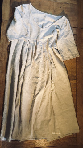 Stone ramie and linen blend women’s sleeved dress (42”at bust)