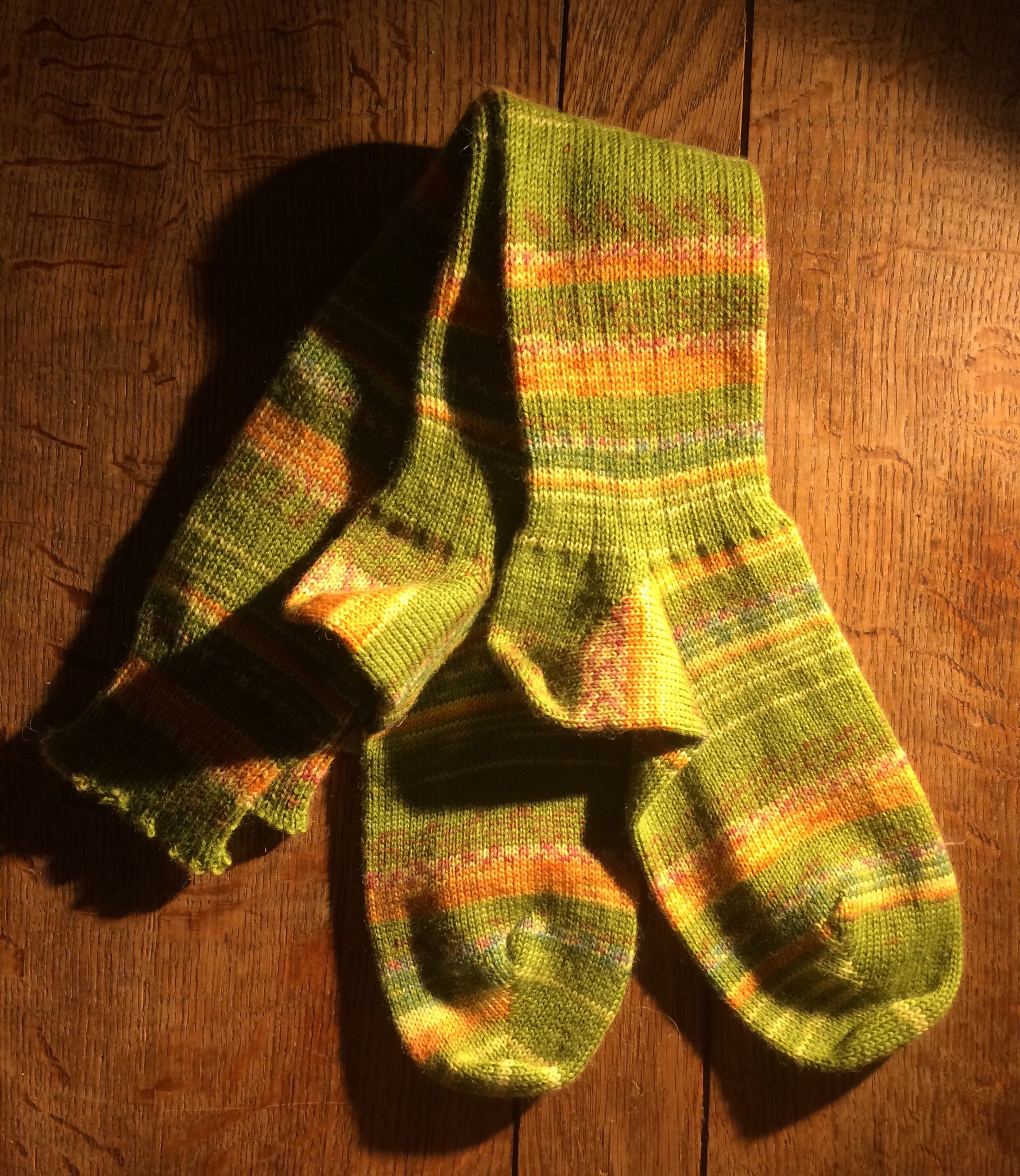 Lime green hand cranked wool blend everyday boot socks (size 8-10)