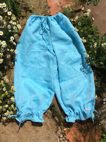 Turquoise blue linen women’s bloomers (52”)